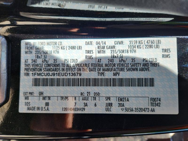 2014 Ford Escape მანქანა იყიდება აუქციონზე, vin: 1FMCU0J91EUD13679, აუქციონის ნომერი: 67442896