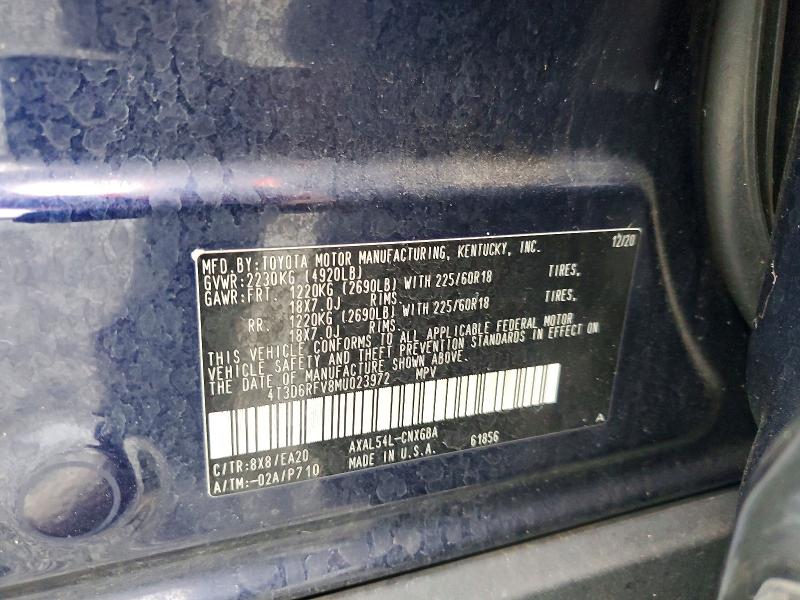 69906776 :رقم المزاد ، 4T3D6RFV8MU023972 vin ، 2021 Toyota Rav4 مزاد بيع