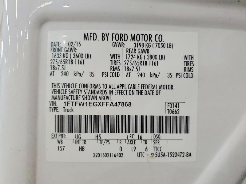 Aukcja sprzedaży 2015 Ford F150, vin: 1FTFW1EGXFFA47868, numer aukcji: 70701886