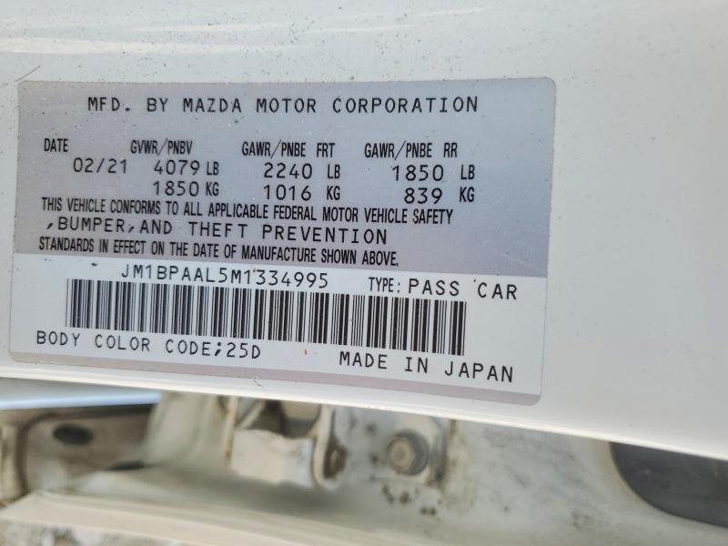 2021 Mazda 3 მანქანა იყიდება აუქციონზე, vin: JM1BPAAL5M1334995, აუქციონის ნომერი: 67321766