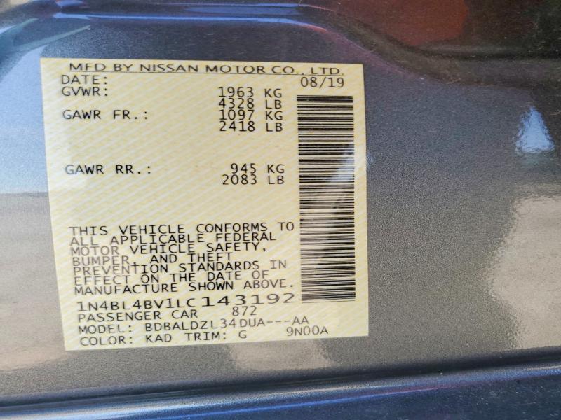 Aukcja sprzedaży 2020 Nissan Altima, vin: 1N4BL4BV1LC143192, numer aukcji: 67605136