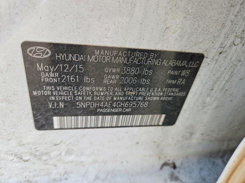 Aukcja sprzedaży 2016 Hyundai Elantra, vin: 5NPDH4AE4GH695768, numer aukcji: 69200376