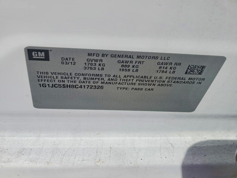 Продаж на аукціоні авто 2012 Chevrolet Sonic, vin: 1G1JC5SH8C4172326, номер лоту: 70652996