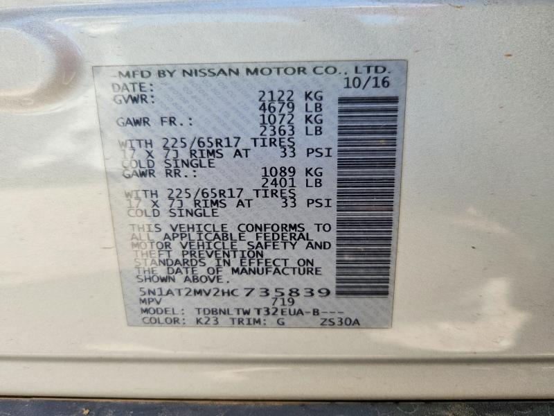 Продаж на аукціоні авто 2017 Nissan Rogue, vin: 5N1AT2MV2HC735839, номер лоту: 70736206