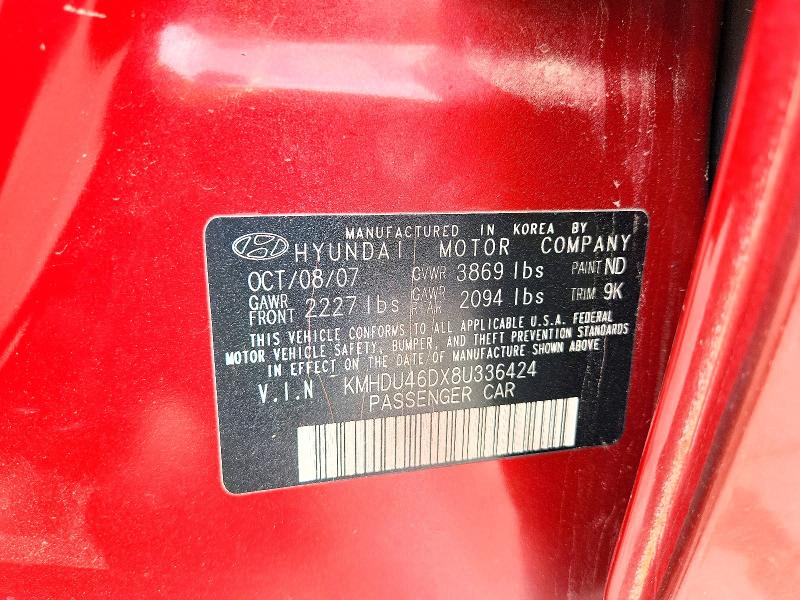 70453446 :رقم المزاد ، KMHDU46DX8U336424 vin ، 2008 Hyundai Elantra مزاد بيع