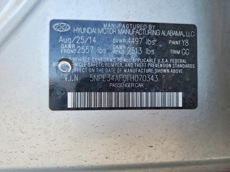 2015 Hyundai Sonata მანქანა იყიდება აუქციონზე, vin: 5NPE34AF0FH070343, აუქციონის ნომერი: 67270736