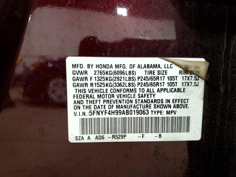 Продажа на аукционе авто 2010 Honda Pilot, vin: 5FNYF4H99AB019063, номер лота: 69040016