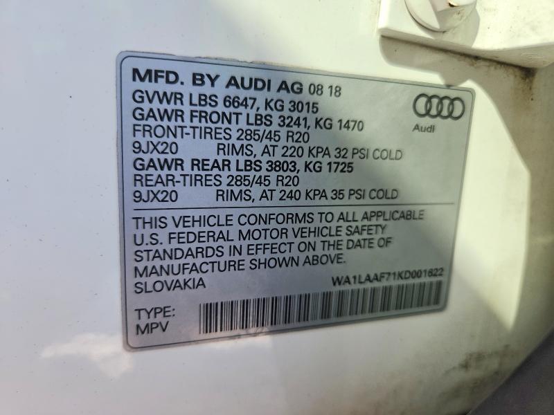 Aukcja sprzedaży 2019 Audi Q7, vin: WA1LAAF71KD001622, numer aukcji: 66438546