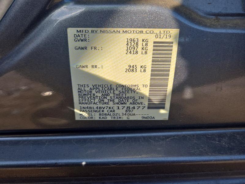 Продаж на аукціоні авто 2019 Nissan Altima, vin: 1N4BL4BV7KC178477, номер лоту: 70372316