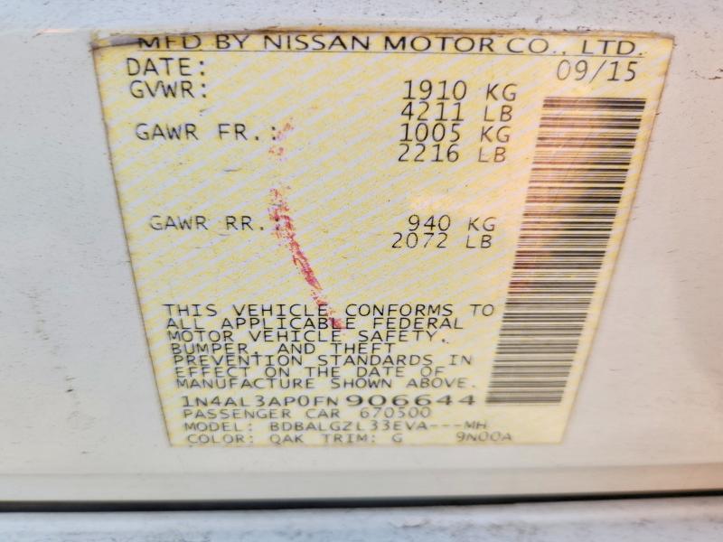 2015 Nissan Altima მანქანა იყიდება აუქციონზე, vin: 1N4AL3AP0FN906644, აუქციონის ნომერი: 69541336