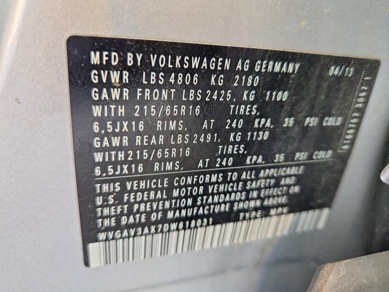 Продажа на аукционе авто 2013 Volkswagen Tiguan, vin: WVGAV3AX7DW618031, номер лота: 67531946