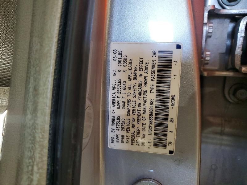 70996836 :رقم المزاد ، 1HGCP36858A081883 vin ، 2008 Honda Accord مزاد بيع