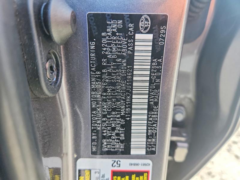 Продаж на аукціоні авто 2018 Toyota Camry, vin: 4T1B11HK7JU118621, номер лоту: 68917506