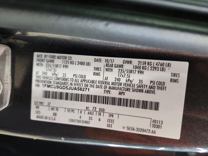 68881986 :رقم المزاد ، 1FMCU9GD5JUA58271 vin ، 2018 Ford Escape مزاد بيع