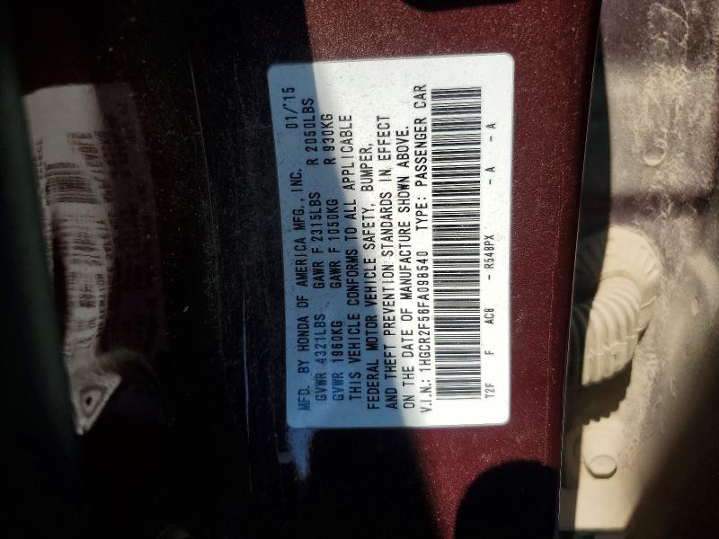 Продажа на аукционе авто 2015 Honda Accord, vin: 1HGCR2F56FA098540, номер лота: 68767476
