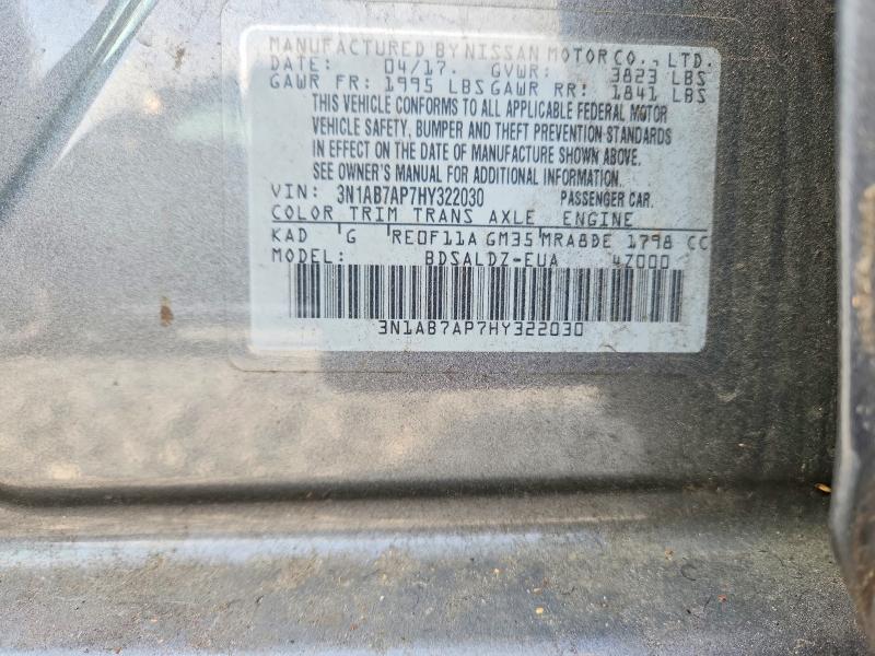 2017 Nissan Sentra მანქანა იყიდება აუქციონზე, vin: 3N1AB7AP7HY322030, აუქციონის ნომერი: 68756696