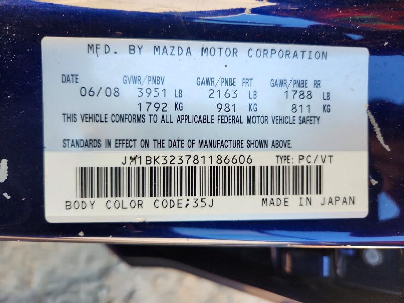 Aukcja sprzedaży 2008 Mazda 3, vin: JM1BK323781186606, numer aukcji: 70269616