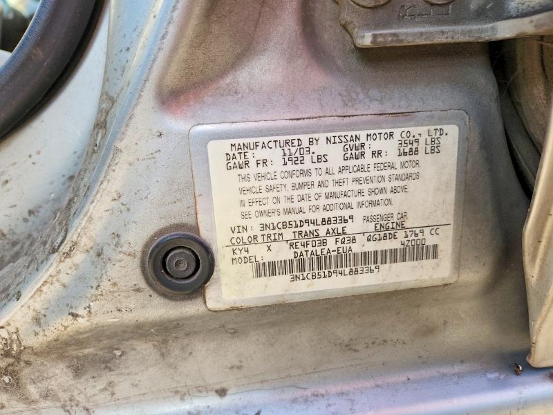 2004 Nissan Sentra მანქანა იყიდება აუქციონზე, vin: 3N1CB51D94L883369, აუქციონის ნომერი: 67646346