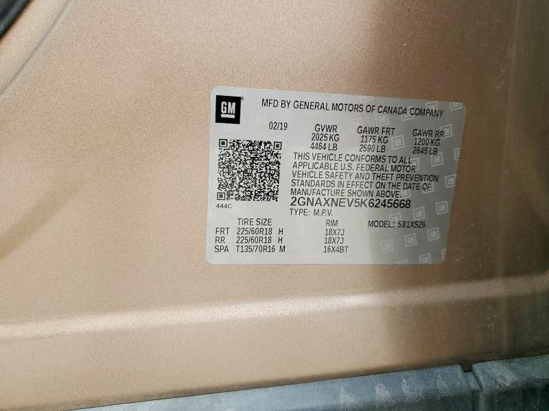 69968926 :رقم المزاد ، 2GNAXNEV5K6245668 vin ، 2019 Chevrolet Equinox مزاد بيع