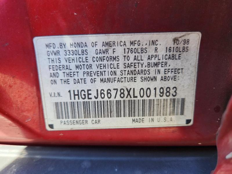 70484786 :رقم المزاد ، 1HGEJ6678XL001983 vin ، 1999 Honda Civic مزاد بيع