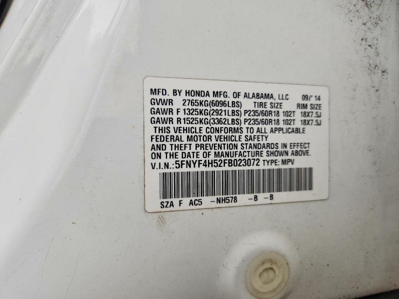 2015 Honda Pilot მანქანა იყიდება აუქციონზე, vin: 5FNYF4H52FB023072, აუქციონის ნომერი: 69828456