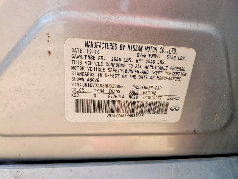 Aukcja sprzedaży 2017 Infiniti Q50, vin: JN1EV7AR6HM837985        , numer aukcji: 68991126