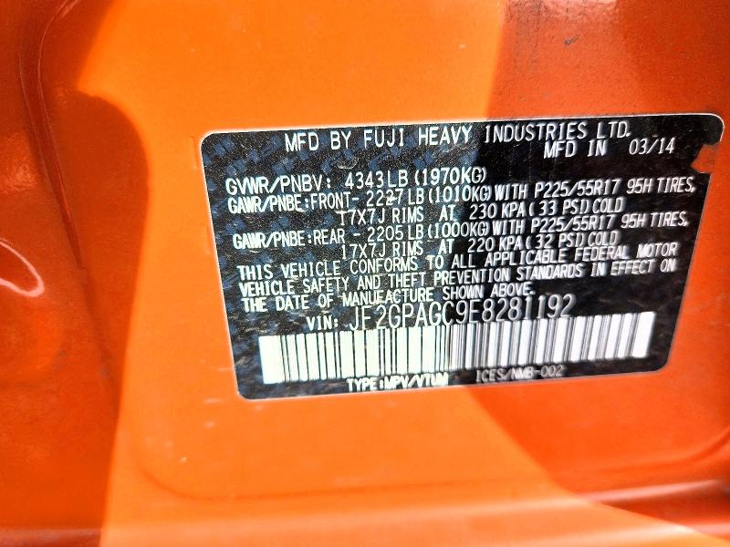 Продаж на аукціоні авто 2014 Subaru Xv Crosstrek, vin: JF2GPAGC9E8281192, номер лоту: 69033996