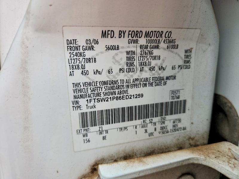 67883096 :رقم المزاد ، 1FTSW21P86ED21259 vin ، 2006 Ford F250 مزاد بيع