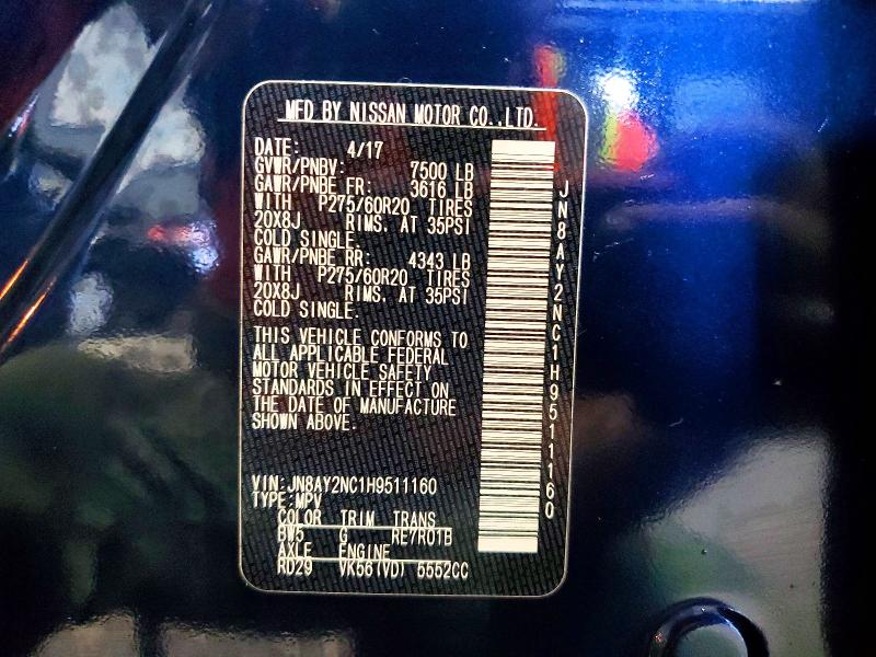 Продаж на аукціоні авто 2017 Nissan Armada, vin: JN8AY2NC1H9511160, номер лоту: 67850826