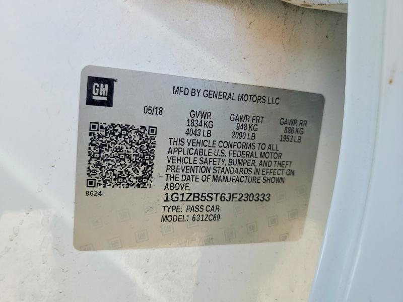 2018 Chevrolet Malibu მანქანა იყიდება აუქციონზე, vin: 1G1ZB5ST6JF230333, აუქციონის ნომერი: 70780376