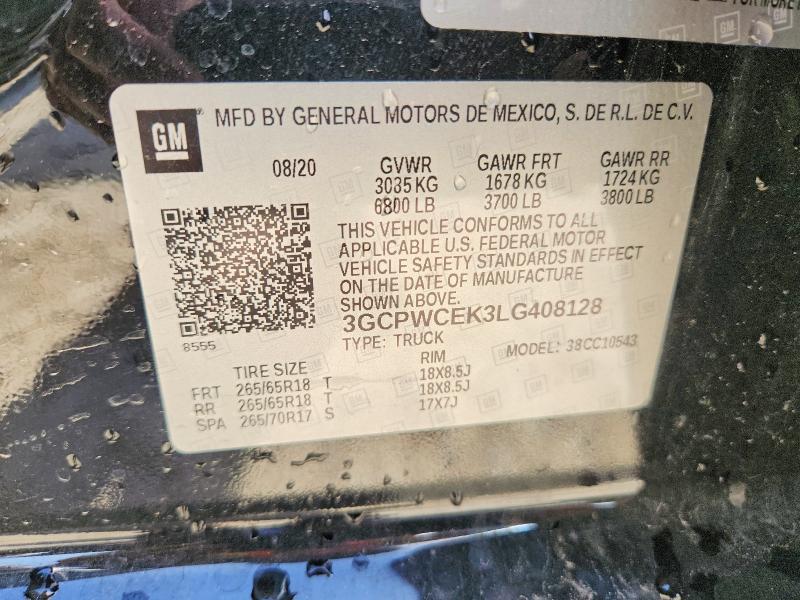 Aukcja sprzedaży 2020 Chevrolet Silverado, vin: 3GCPWCEK3LG408128, numer aukcji: 68233726