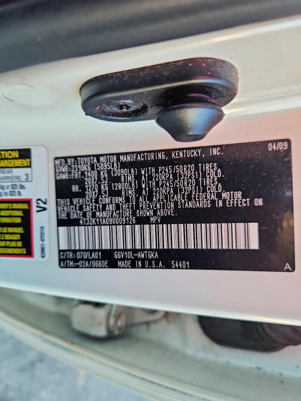 Aukcja sprzedaży 2009 Toyota Venza, vin: 4T3ZK11A09U009126, numer aukcji: 69922106