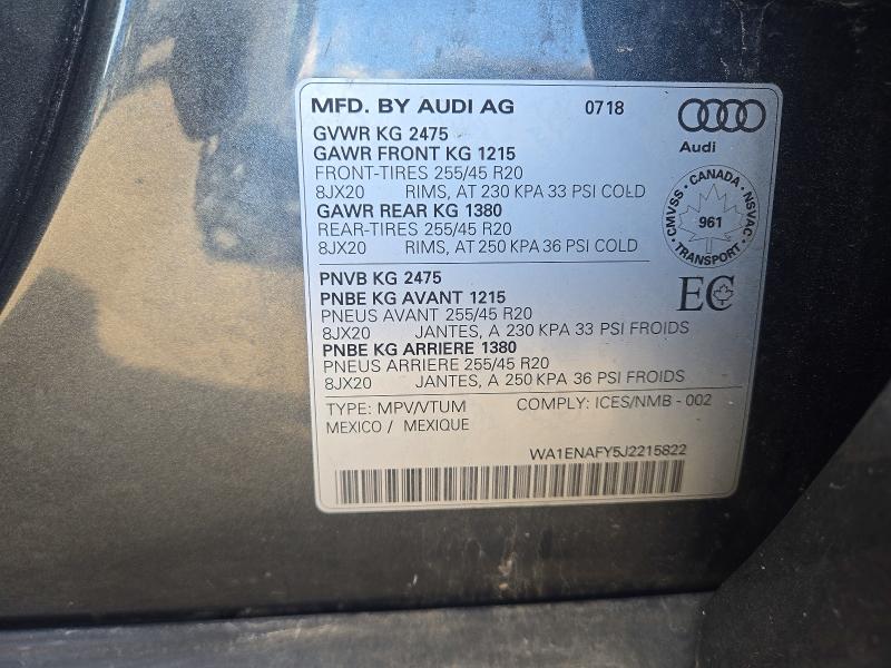Продаж на аукціоні авто 2018 Audi Q5, vin: WA1ENAFY5J2215822, номер лоту: 68847316