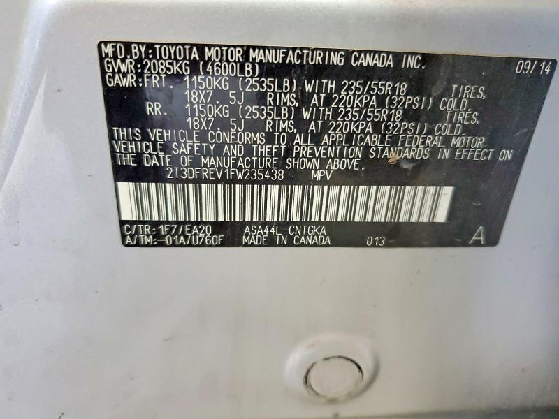 2015 Toyota Rav4 მანქანა იყიდება აუქციონზე, vin: 2T3DFREV1FW235438, აუქციონის ნომერი: 67009756
