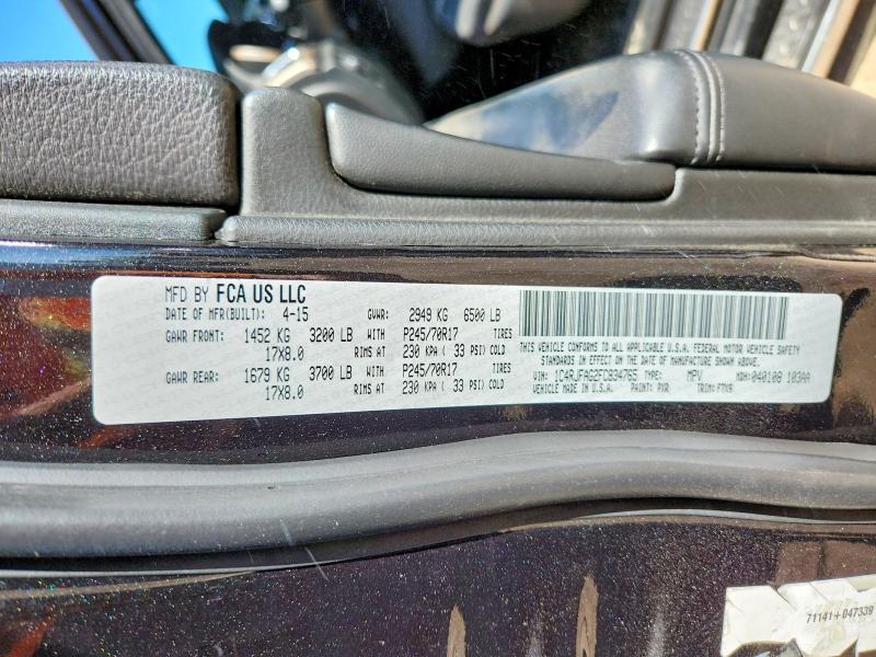 2015 Jeep Grand Cherokee მანქანა იყიდება აუქციონზე, vin: 1C4RJFAG2FC834765, აუქციონის ნომერი: 68237256