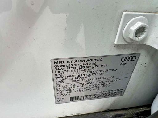2020 Audi Q7 მანქანა იყიდება აუქციონზე, vin: WA1AXAF71LD011266, აუქციონის ნომერი: 67302196