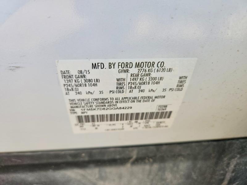 2016 Ford Explorer მანქანა იყიდება აუქციონზე, vin: 1FM5K7D82GGA84229, აუქციონის ნომერი: 67427666