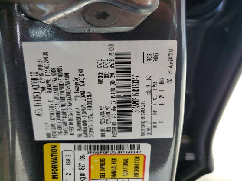 Продаж на аукціоні авто 2018 Ford Fusion, vin: 3FA6P0PU5JR160347, номер лоту: 67504436