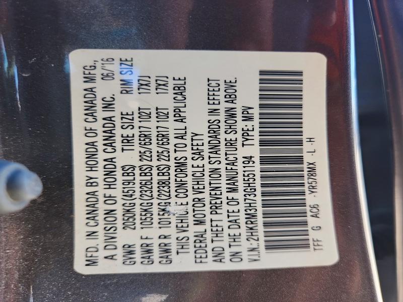 70677336 :رقم المزاد ، 2HKRM3H73GH551194 vin ، 2016 Honda Cr-v مزاد بيع