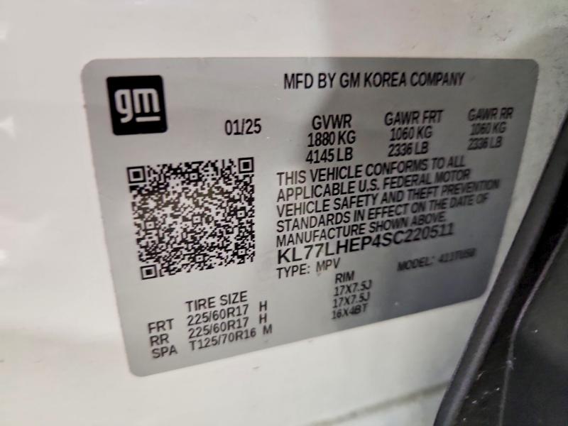 70940056 :رقم المزاد ، KL77LHEP4SC220511 vin ، 2025 Chevrolet Trax مزاد بيع