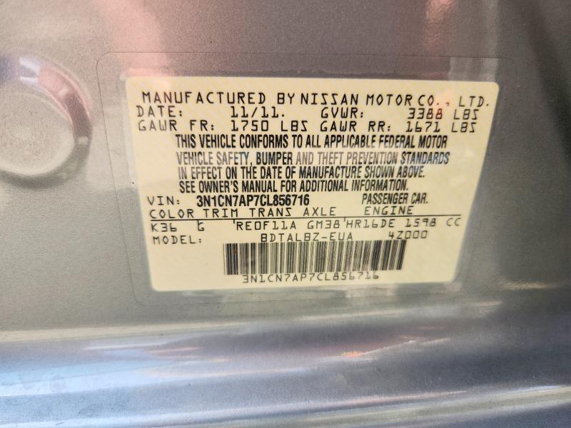 Aukcja sprzedaży 2012 Nissan Versa, vin: 3N1CN7AP7CL856716, numer aukcji: 67254006