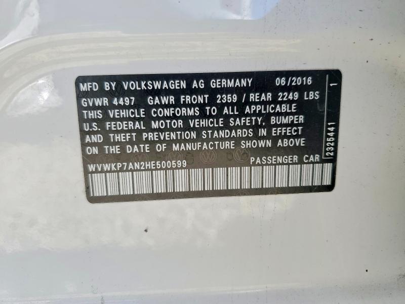 Продажа на аукционе авто 2017 Volkswagen Cc, vin: WVWKP7AN2HE500599, номер лота: 68972396