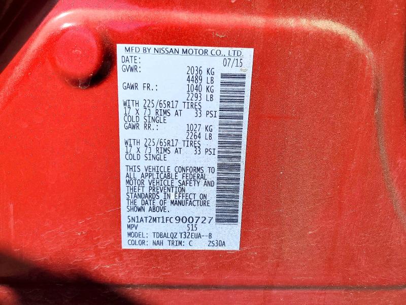 70570246 :رقم المزاد ، 5N1AT2MT1FC900727 vin ، 2015 Nissan Rogue مزاد بيع