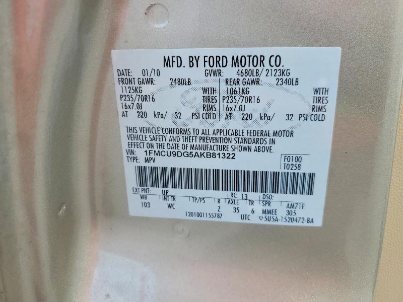 Продажа на аукционе авто 2010 Ford Escape, vin: 1FMCU9DG5AKB81322, номер лота: 69187696