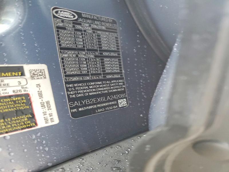 2020 Land Rover Range Rover Velar მანქანა იყიდება აუქციონზე, vin: SALYB2EX6LA242085, აუქციონის ნომერი: 68982356