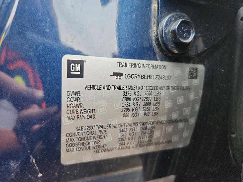 Aukcja sprzedaży 2020 Chevrolet Silverado, vin: 1GCRYBEH8LZ248197, numer aukcji: 70960466