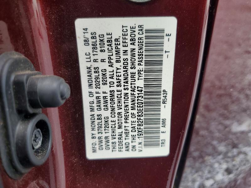 Продаж на аукціоні авто 2014 Honda Civic, vin: 19XFB2F83EE073147, номер лоту: 69936476