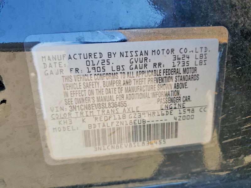 2025 Nissan Versa მანქანა იყიდება აუქციონზე, vin: 3N1CN8EV8SL836455, აუქციონის ნომერი: 68142426