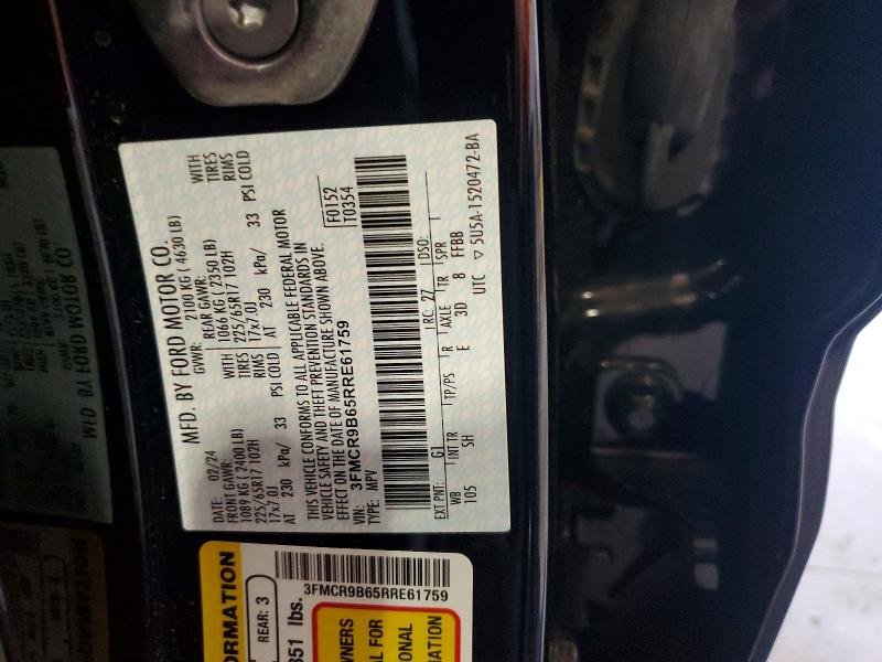 68539526 :رقم المزاد ، 3FMCR9B65RRE61759 vin ، 2024 Ford Bronco Sport مزاد بيع