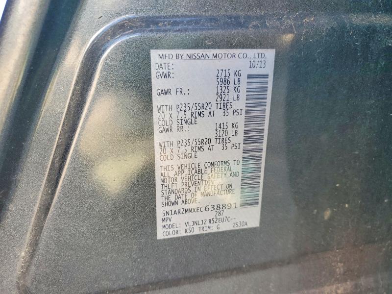 67879946 :رقم المزاد ، 5N1AR2MMXEC638891 vin ، 2014 Nissan Pathfinder مزاد بيع